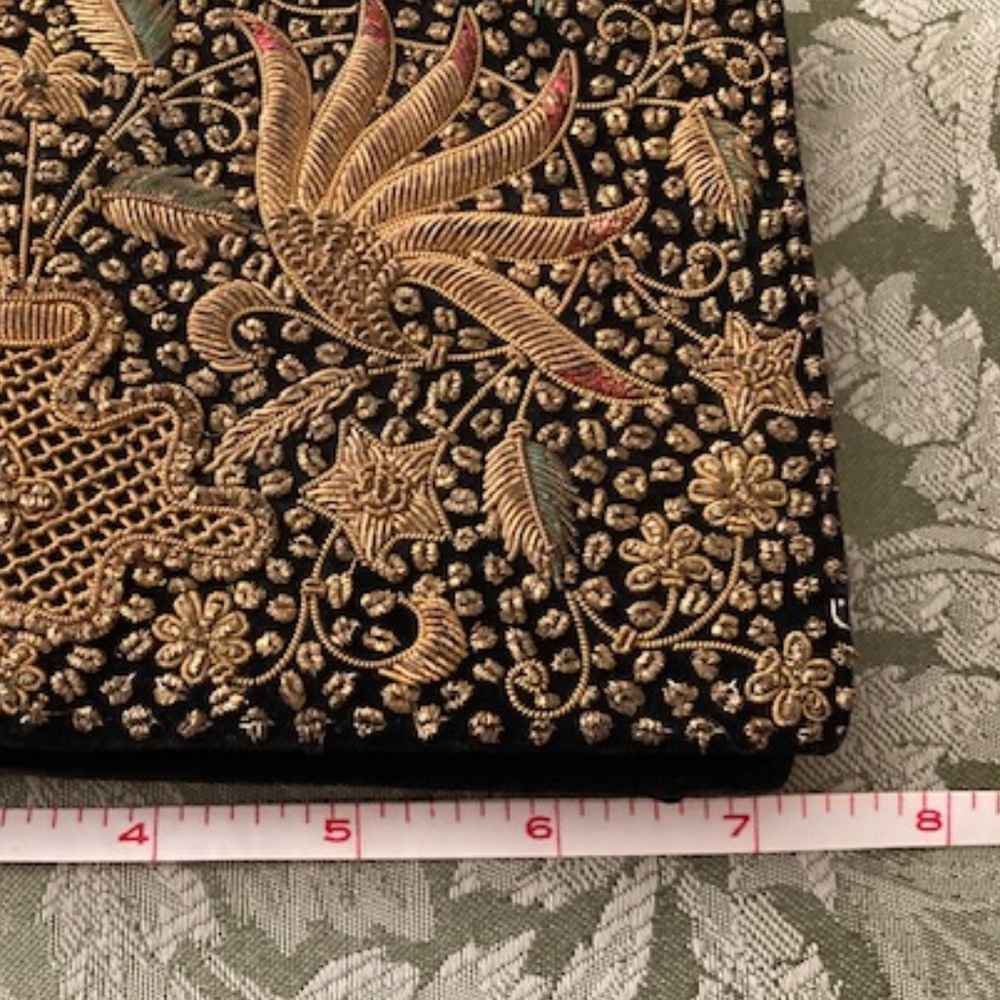 Vintage Black Clutch with Gold Embroidered Floral & Bird Motif - Picture 5 of 7